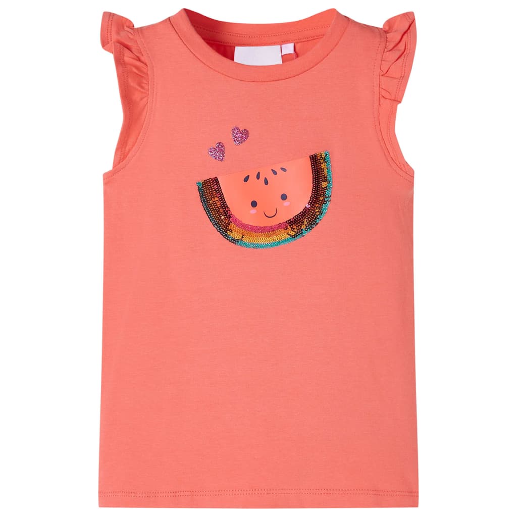 Tricou pentru copii cu mâneci cu volane, coral, 128