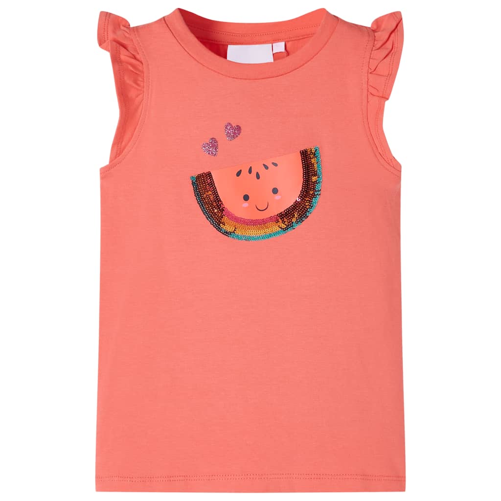 Tricou pentru copii cu mâneci cu volane, coral, 140