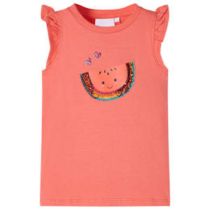 Otroška majica s kratkimi rokavi z volančki koralna 140