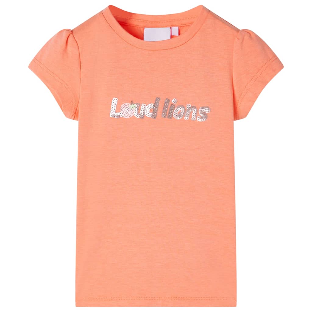 Tricou de copii mâneci tip șapcă litere din paiete portocaliu neon 104