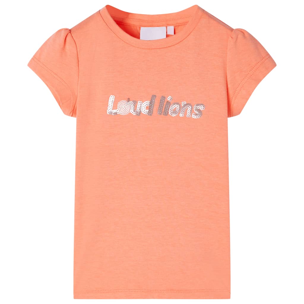 Tricou de copii mâneci tip șapcă litere din paiete portocaliu neon 116