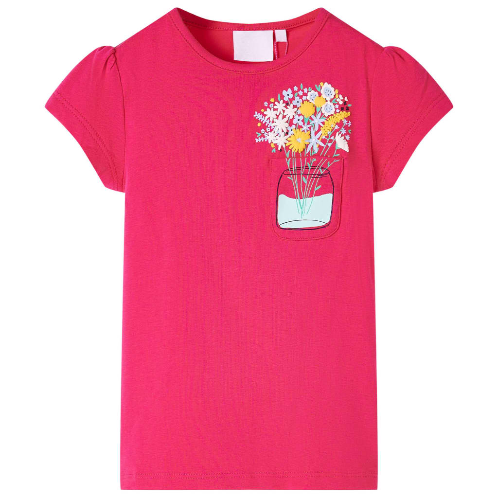 Tricou de copii, imprimeu floral, roz aprins, 92