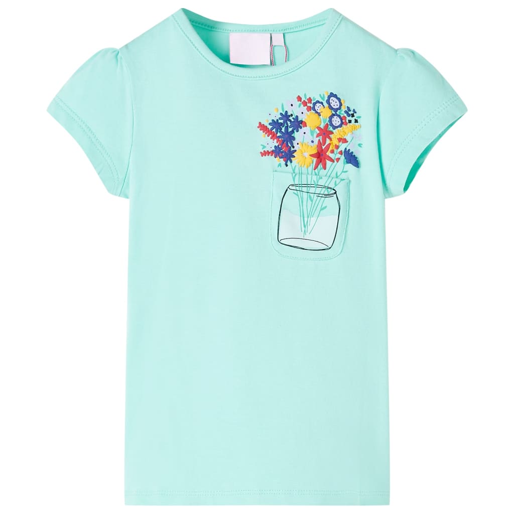Tricou pentru copii, imprimeu floral, verde mentă deschis, 92