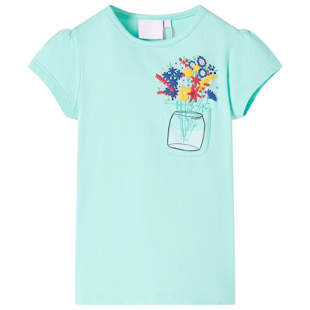 Tricou pentru copii, imprimeu floral, verde mentă deschis, 104