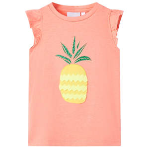 Otroška majica s kratkimi rokavi neon koralna 116