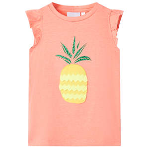 Otroška majica s kratkimi rokavi neon koralna 140