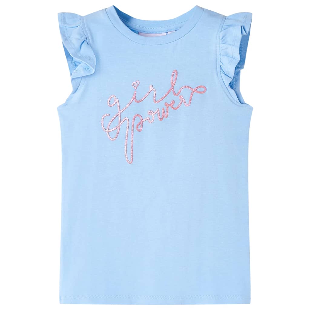 Tricou pentru copii cu mâneci cu volane, albastru deschis, 140
