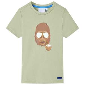 Otroška majica s kratkimi rokavi svetlo kaki 140