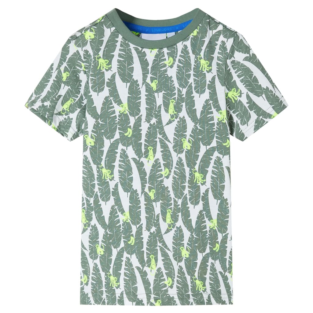 Tricou pentru copii, imprimeu frunze, ecru și iederă închisă, 104