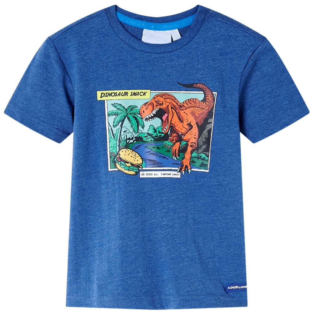 Tricou pentru copii, imprimeu dinozaur, albastru închis melange, 128