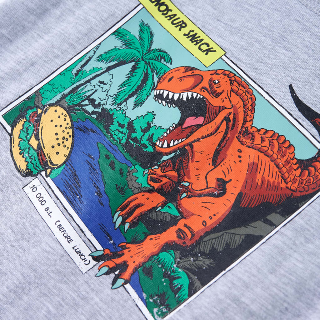 Koszulka dziecięca z krótkimi rękawami, z dinozaurem, szara, 140