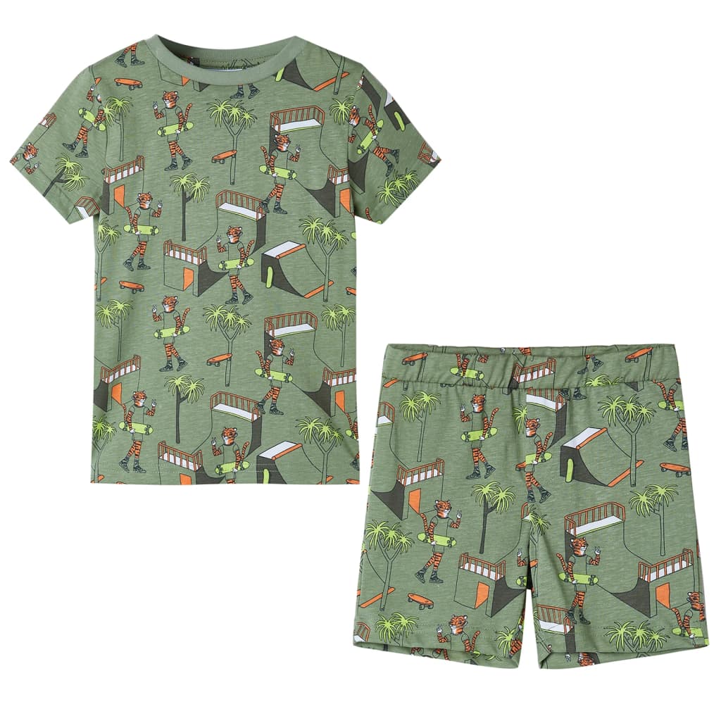 Pijamale pentru copii cu mâneci scurte, kaki deschis, 104