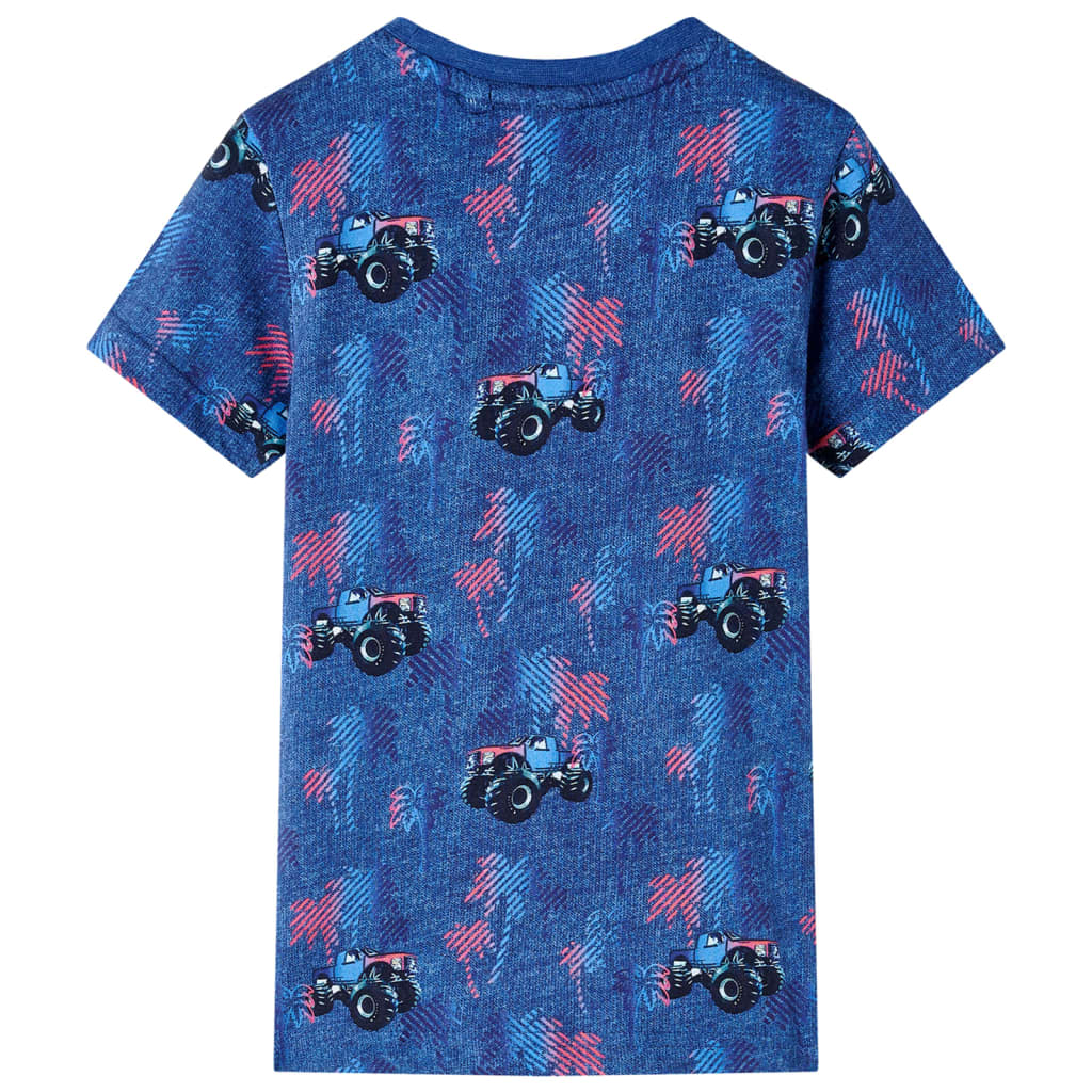 Koszulka dziecięca, z monster truckami, ciemnoniebieski melanż, 116