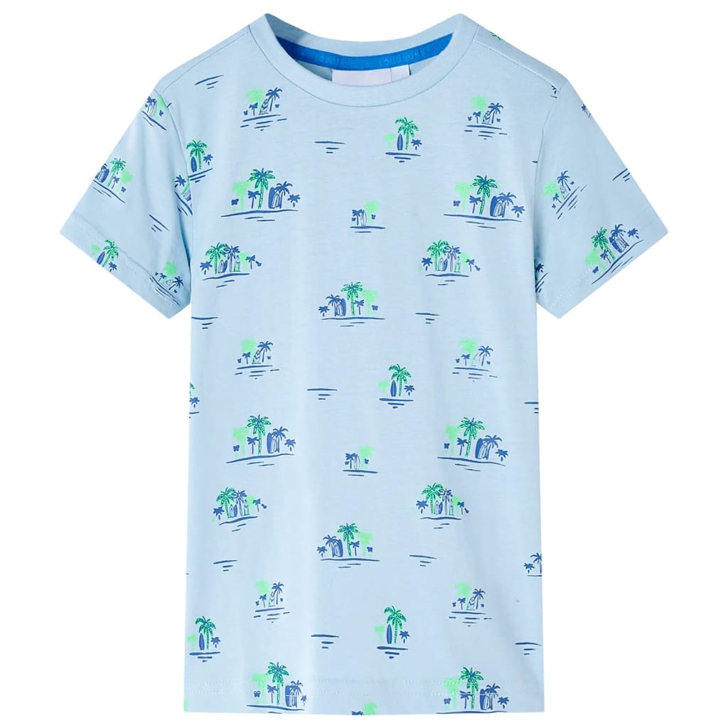 Tricou pentru copii, imprimeu cocotieri, albastru deschis, 116