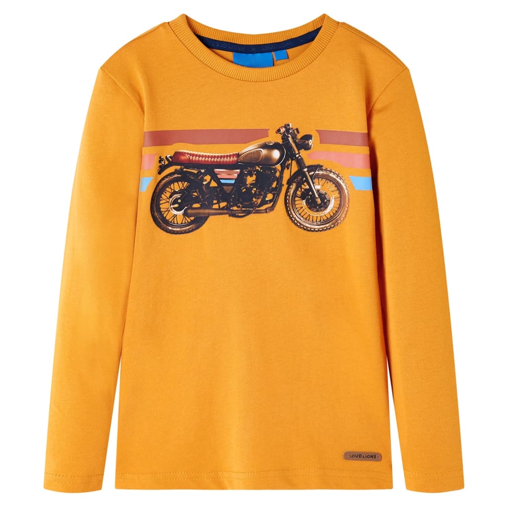 Tricou cu mâneci lungi pentru copii, imprimeu motocicletă, ocru, 128