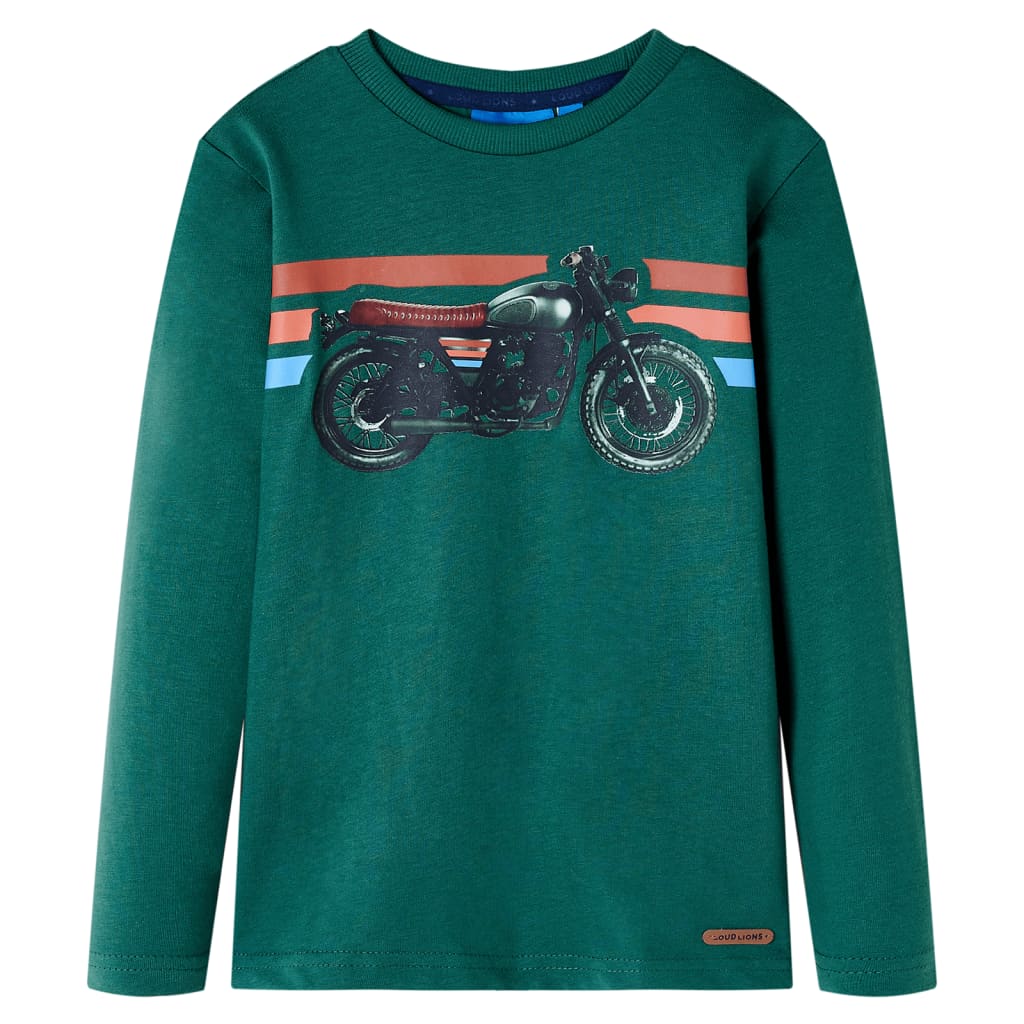 Tricou pentru copii cu mâneci lungi, imprimeu motocicletă, verde, 92