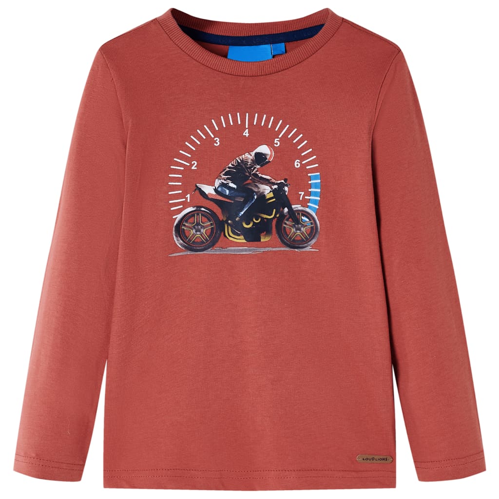 Tricou cu mâneci lungi pentru copii, imprimeu motocicletă, henna, 116