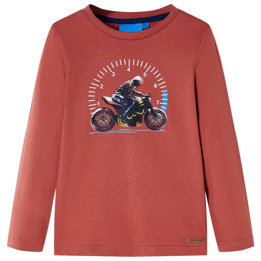 Tricou cu mâneci lungi pentru copii, imprimeu motocicletă, henna, 128