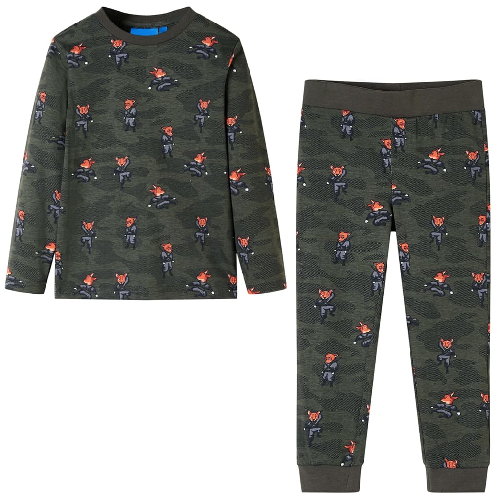 Pijamale pentru copii cu mâneci lungi imprimeu vulpe ninja kaki 104