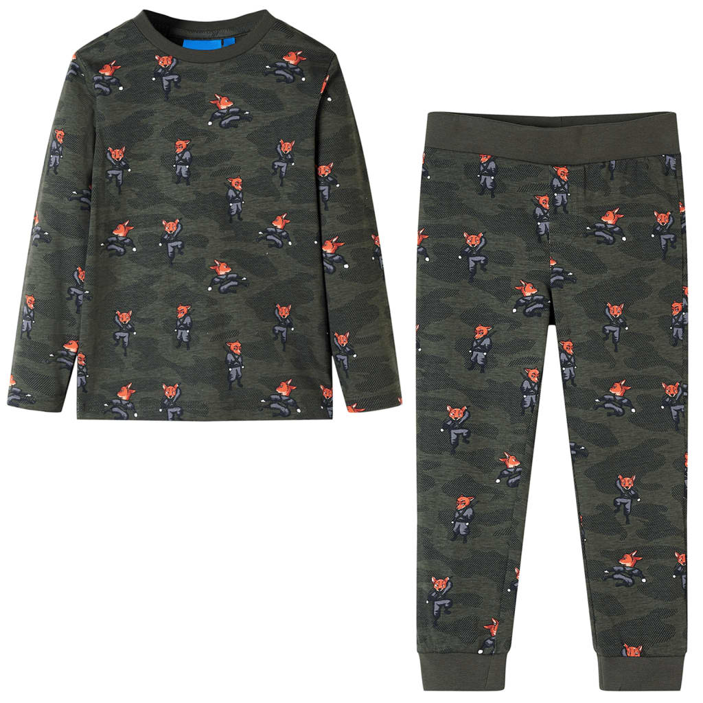 Pijamale pentru copii cu mâneci lungi imprimeu vulpe ninja kaki 116