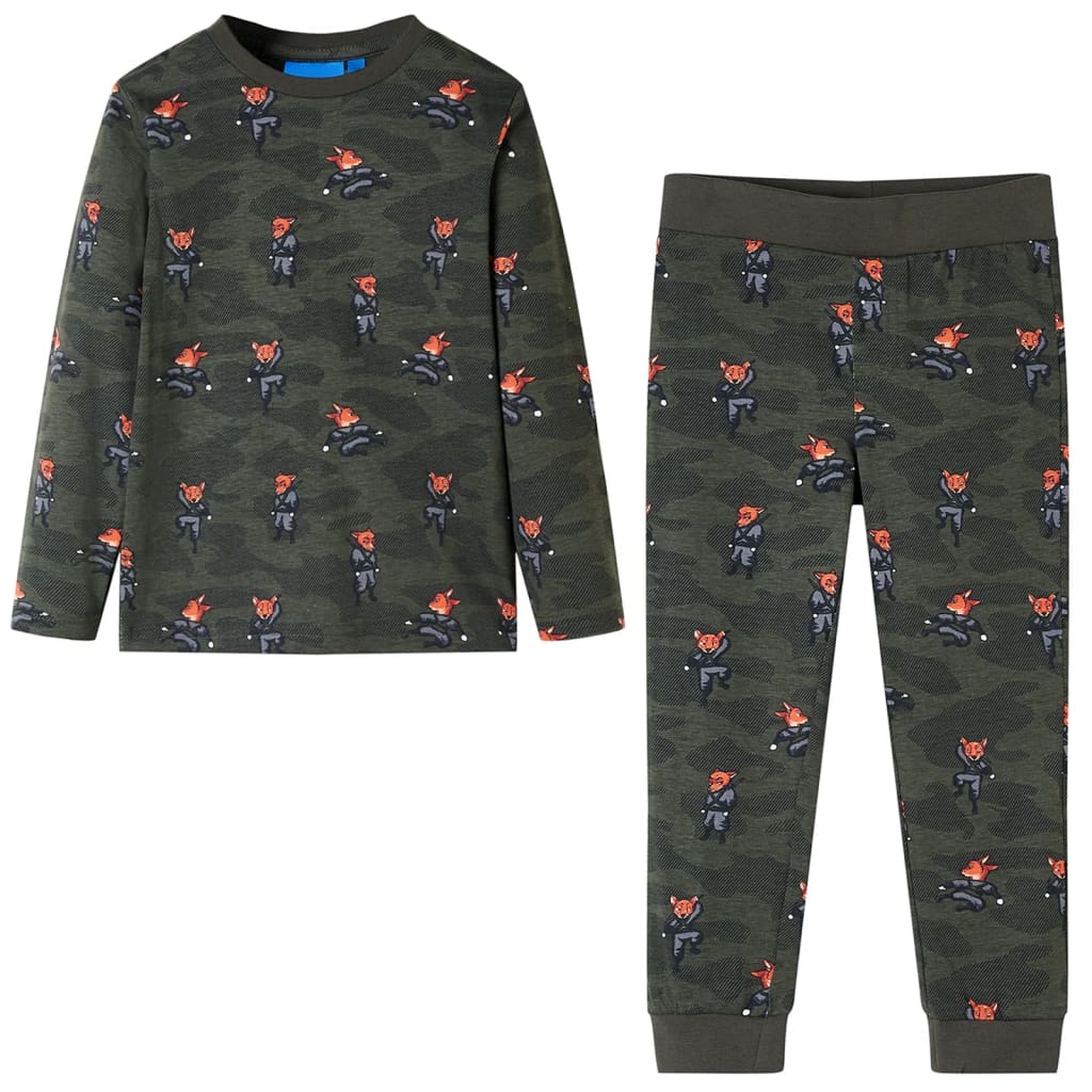 Pijamale pentru copii cu mâneci lungi imprimeu vulpe ninja kaki 128