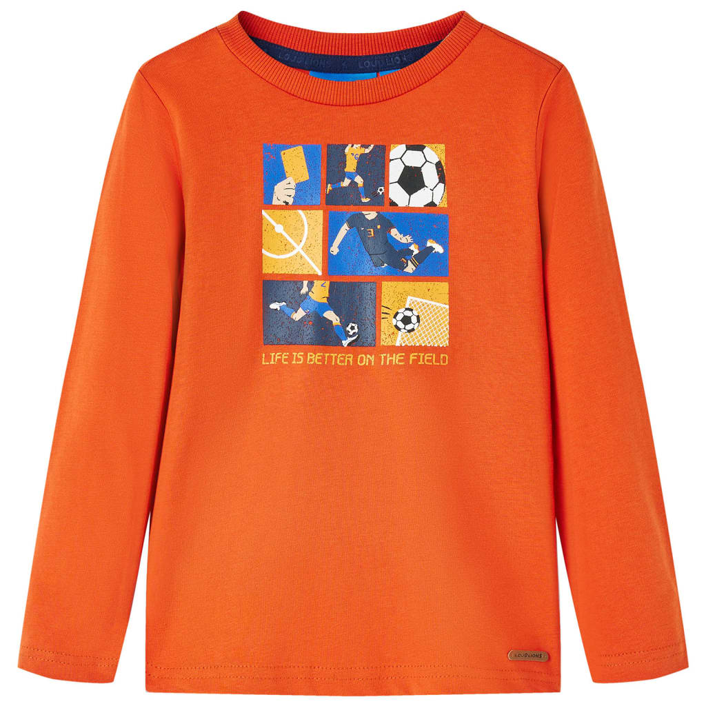 Tricou de copii cu mâneci lungi imprimeu fotbal, portocaliu, 128