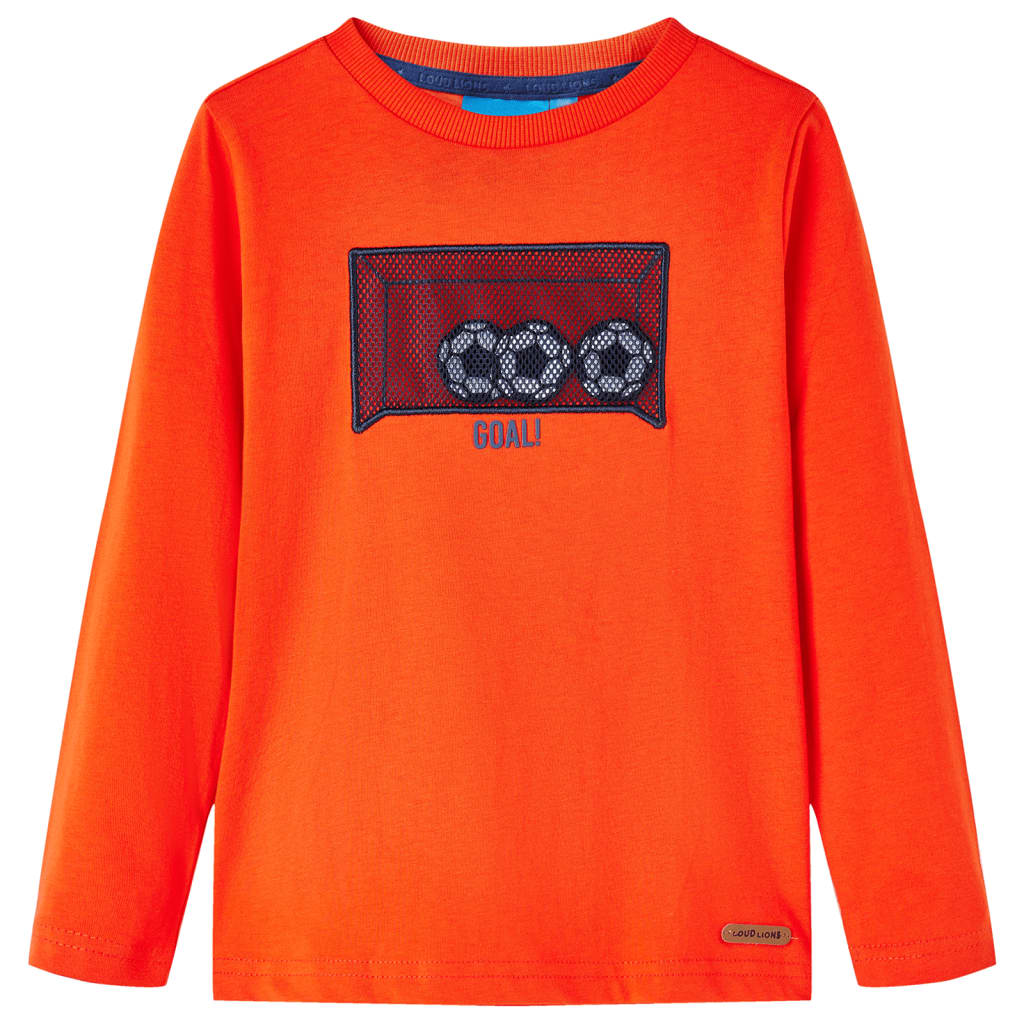Tricou copii mâneci lungi design poartă fotbal, portocaliu aprins, 92