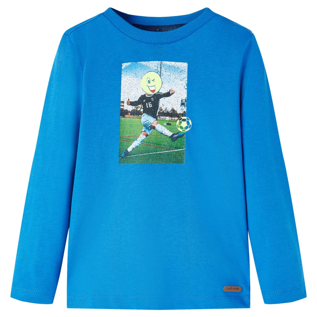 Tricou de copii cu mâneci lungi imprimeu fotbalist albastru cobalt 140