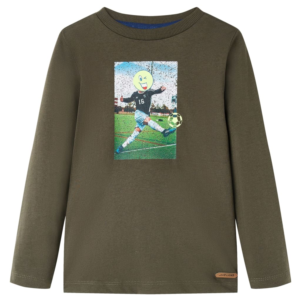 Tricou pentru copii cu mâneci lungi, imprimeu fotbalist, kaki, 92