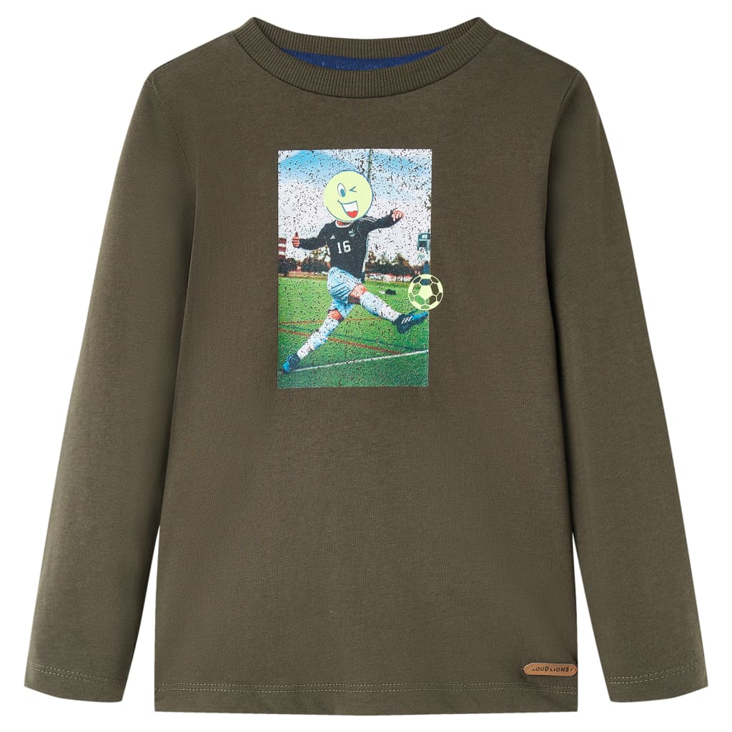 Tricou pentru copii cu mâneci lungi, imprimeu fotbalist, kaki, 104