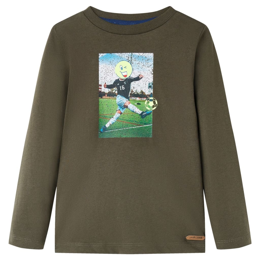 T-shirt enfants à manches longues imprimé joueur de football kaki 140