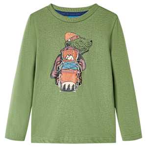 Otroška majica z dolgimi rokavi svetlo kaki 116