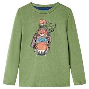 Otroška majica z dolgimi rokavi svetlo kaki 128