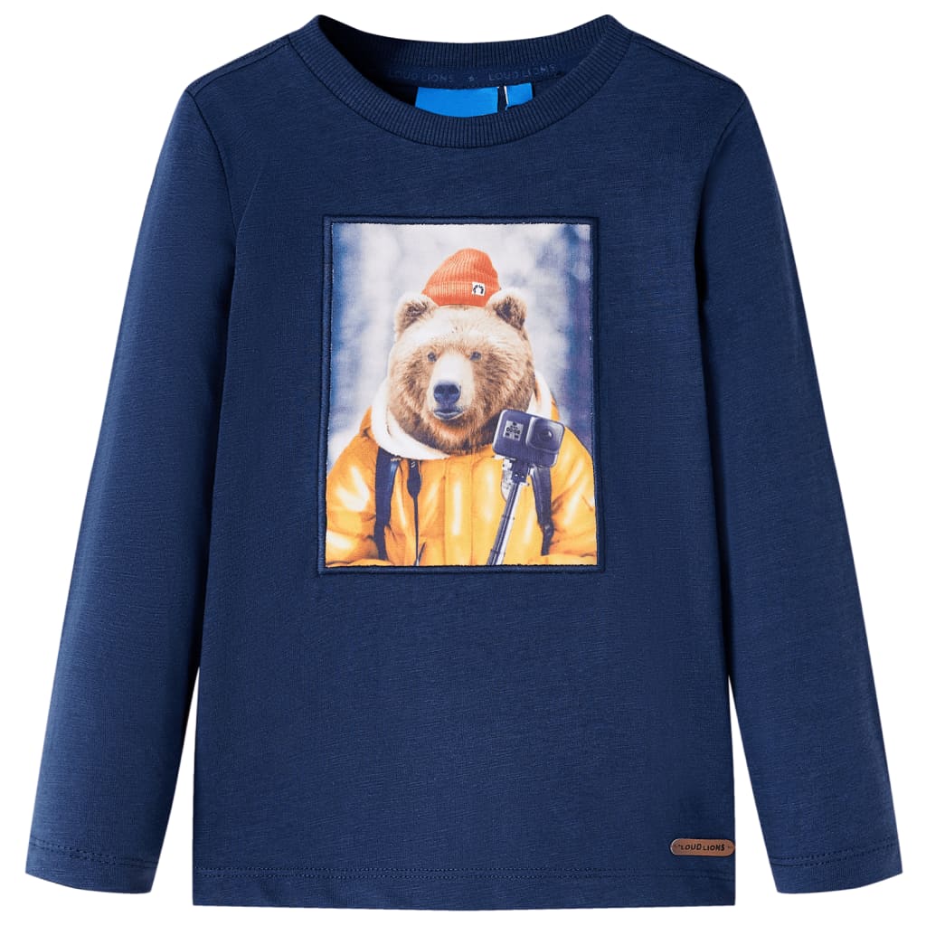Tricou cu mâneci lungi pentru copii, imprimeu urs, bleumarin, 140