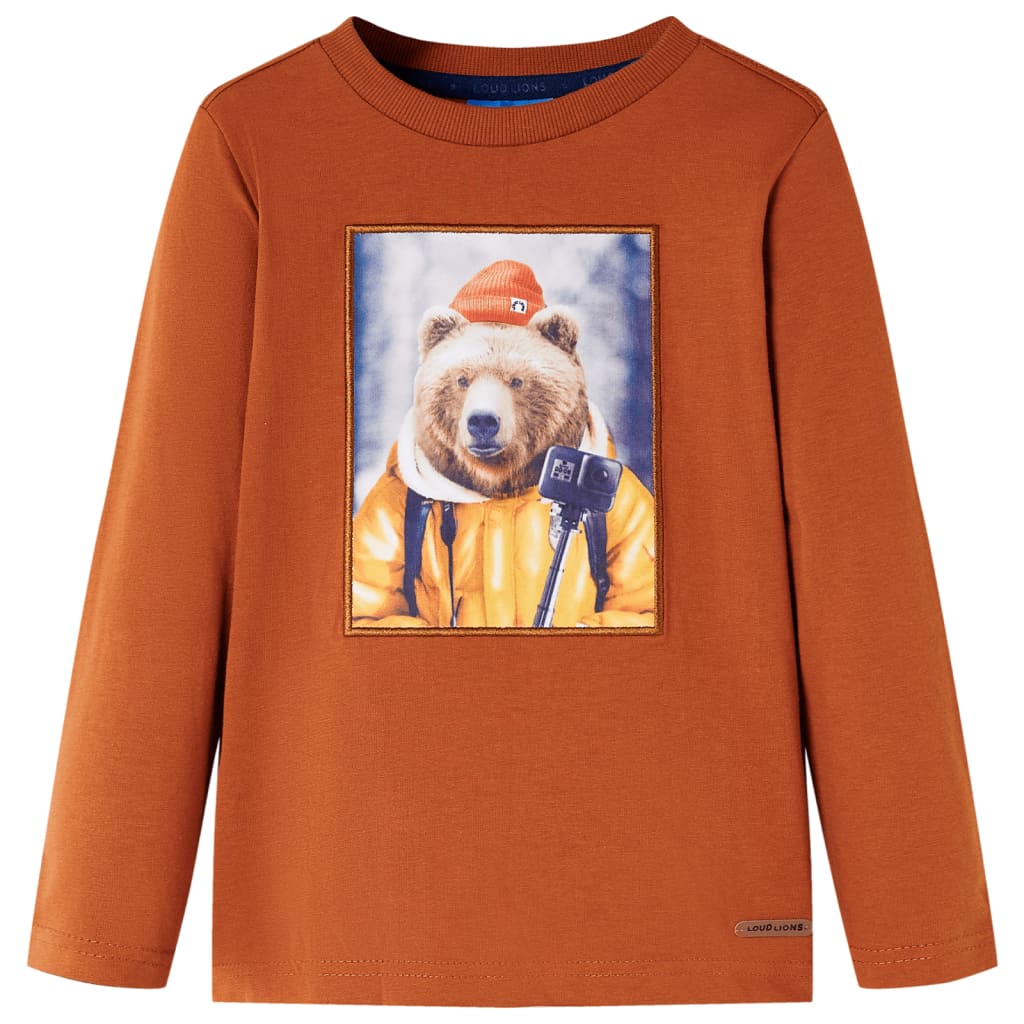 Tricou de copii cu mâneci lungi, imprimeu urs, portocaliu ars, 92