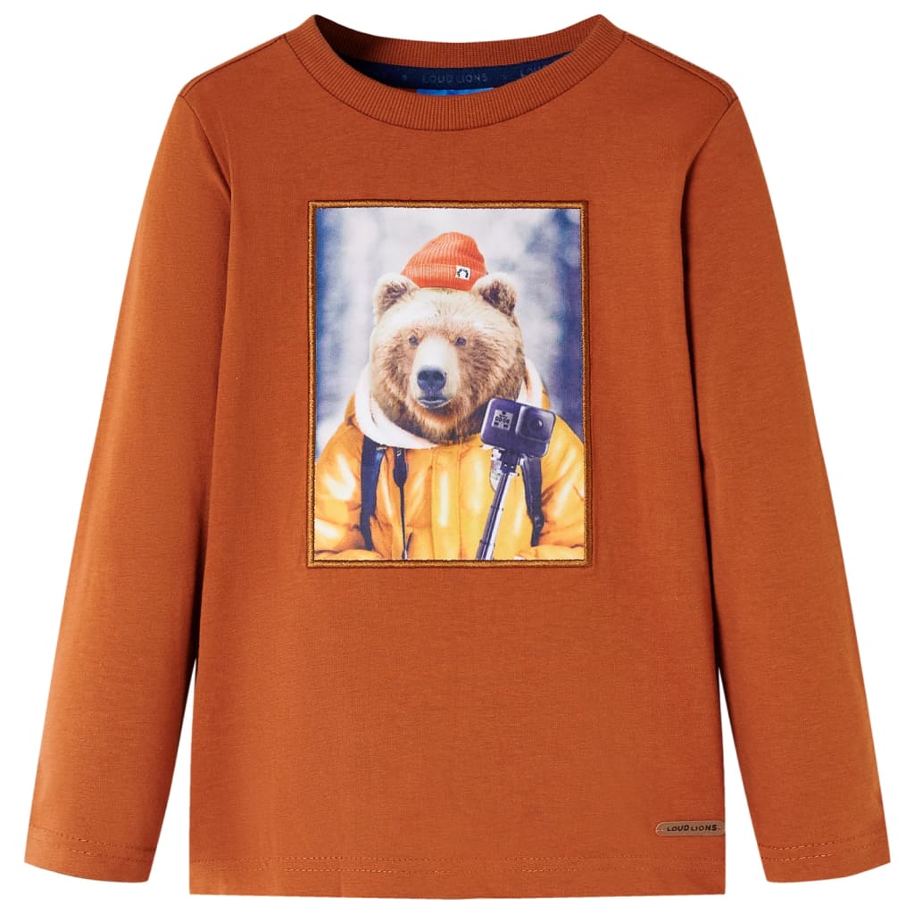 Tricou de copii cu mâneci lungi, imprimeu urs, portocaliu ars, 128