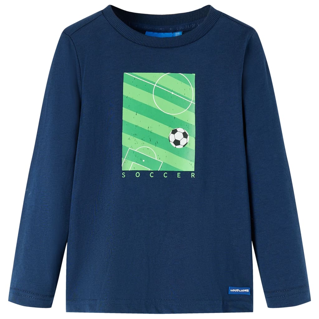 Tricou de copii cu mâneci lungi imprimeu teren de fotbal bleumarin 92