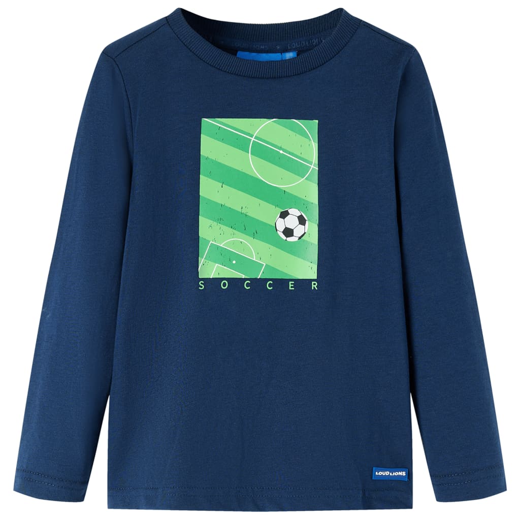 Tricou de copii cu mâneci lungi imprimeu teren de fotbal bleumarin 104
