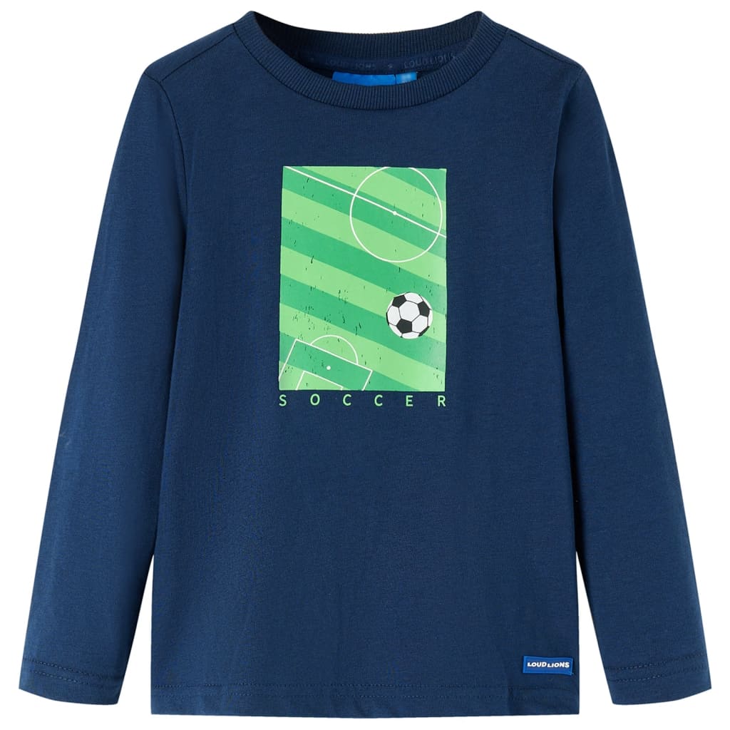 Tricou de copii cu mâneci lungi imprimeu teren de fotbal bleumarin 140