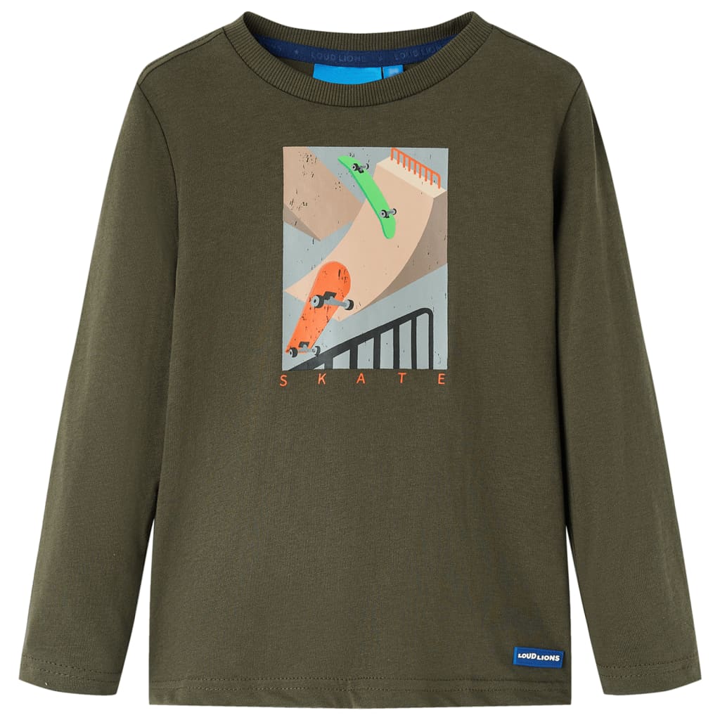 Tricou pentru copii cu mâneci lungi, imprimeu skateboard, kaki, 92