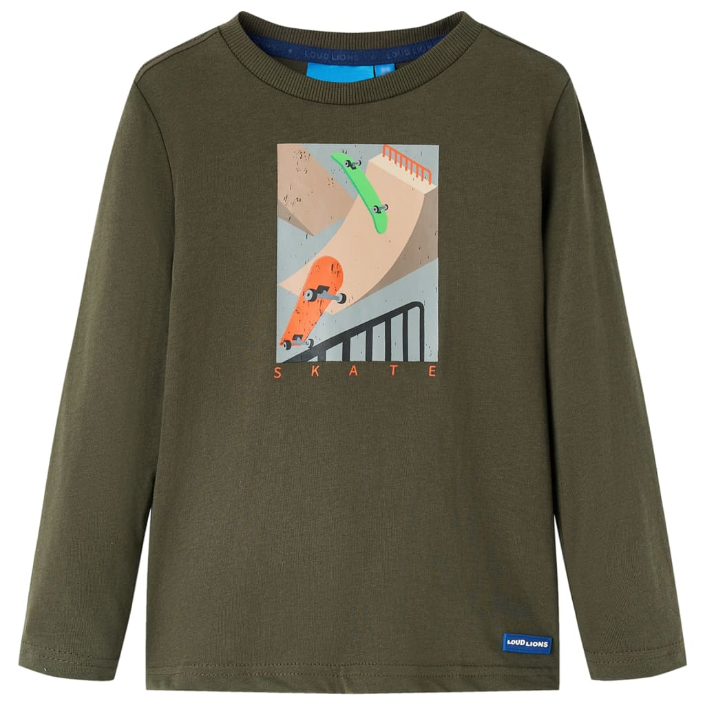 Tricou pentru copii cu mâneci lungi, imprimeu skateboard, kaki, 140