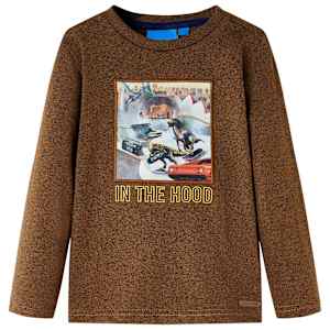 Otroška majica z dolgimi rokavi konjak melange 116