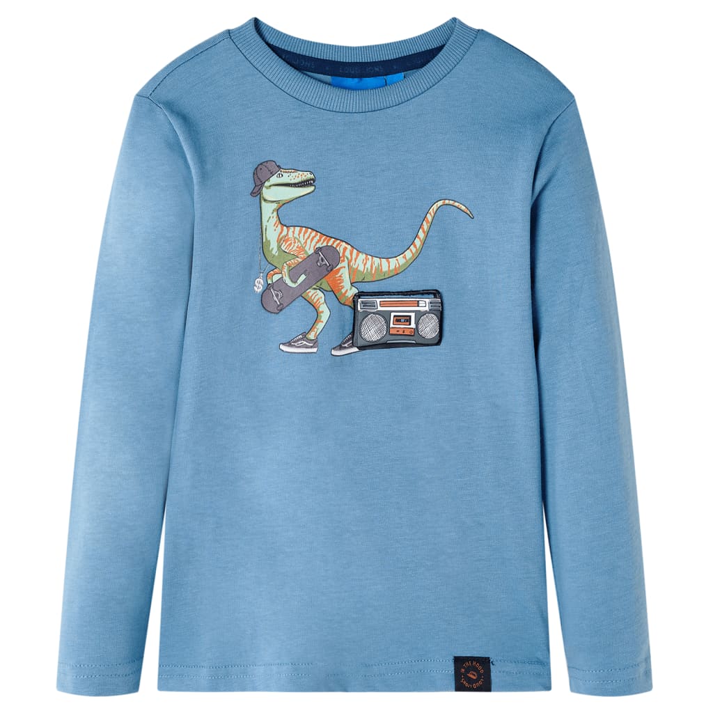 Tricou de copii cu mâneci lungi imprimeu dinozaur albastru mediu 92