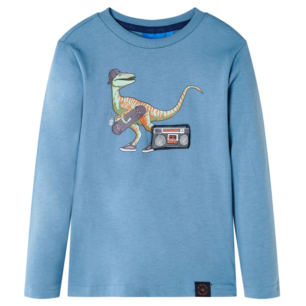 Tricou de copii cu mâneci lungi imprimeu dinozaur albastru mediu 116