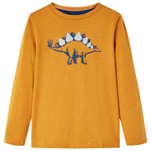 Otroška majica z dolgimi rokavi temno oker 104