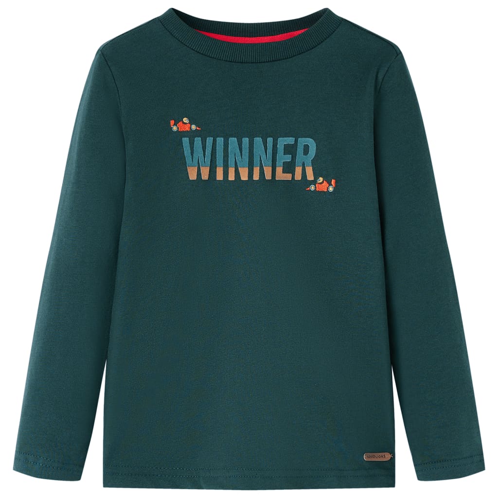 Tricou de copii cu mâneci lungi imprimeu Winner verde închis 116