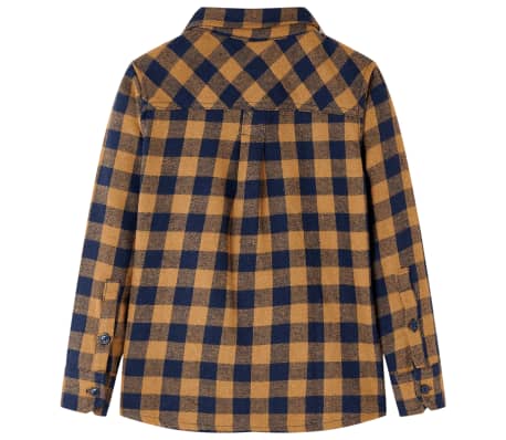 Kids' Plaid Shirt Cognac and Blue 140