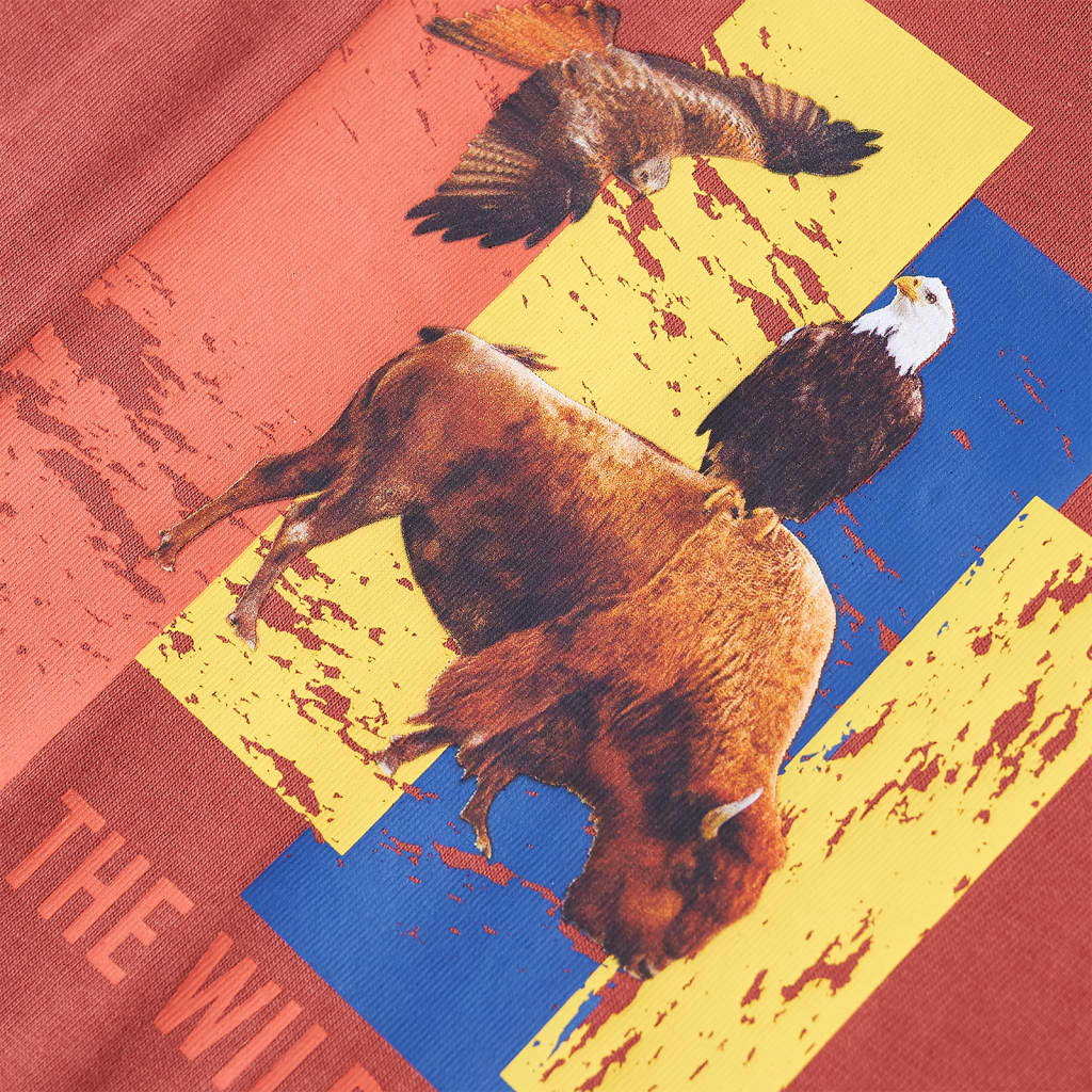Koszulka dziecięca z długimi rękawami, bizon i ptaki, kolor henny, 104