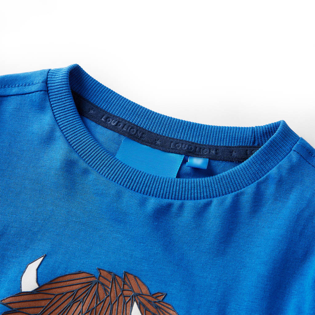 Koszulka dziecięca z długimi rękawami, bizon, kobaltowoniebieska, 140