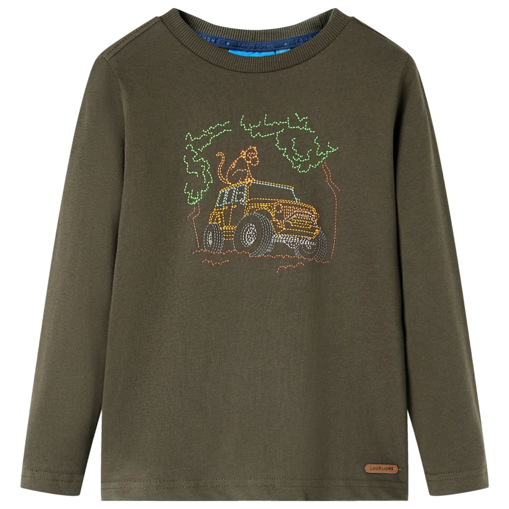 Tricou pentru copii cu mâneci lungi, imprimeu Jeep, kaki, 92